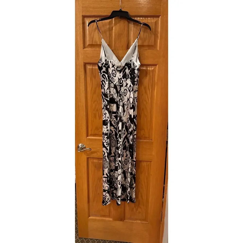 L'AGENCE Seridie Silk Midi Slip Dress - Black/White Graffiti size 10 (new) - Picture 6 of 8